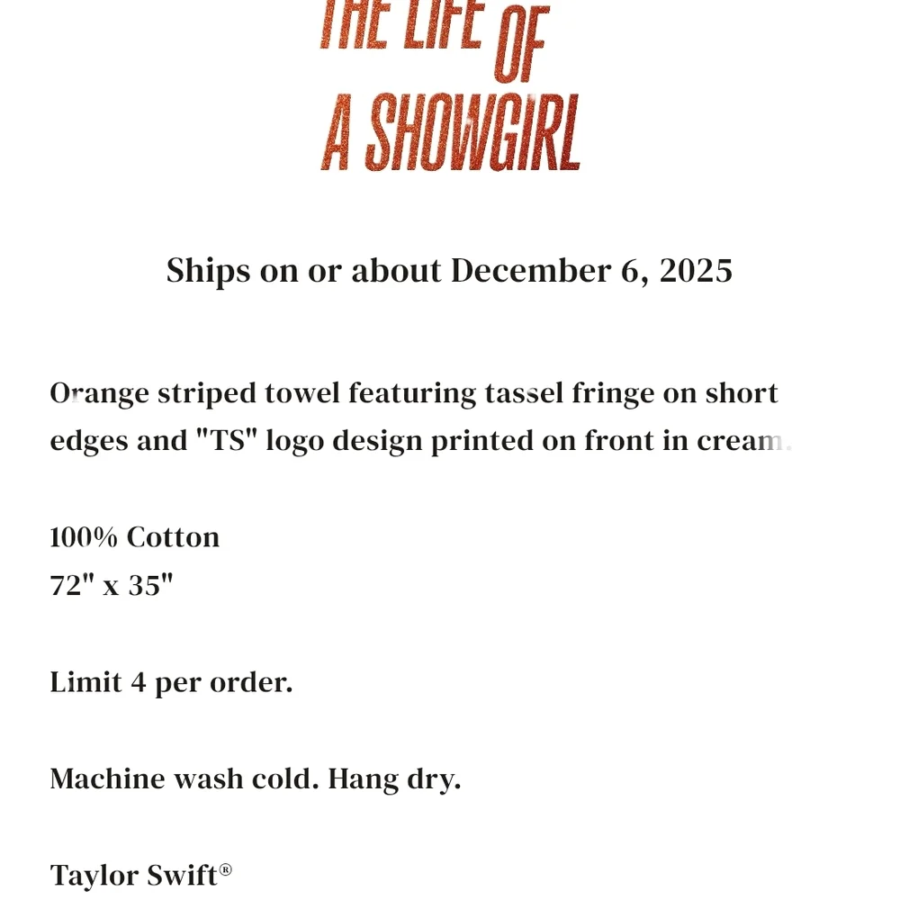 Taylor Swift Tan Striped Bath Towel